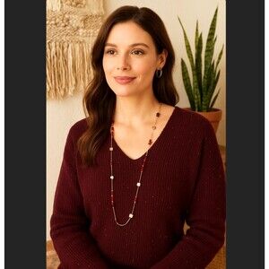 J. Jill Beaded Necklace Gold Garnet Tone Path Less Traveled Station Geometric